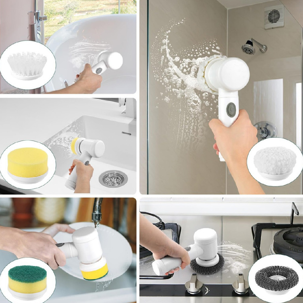Cordless Electric Spin Scrubber — 5-in-1 Power Cleaning Kit